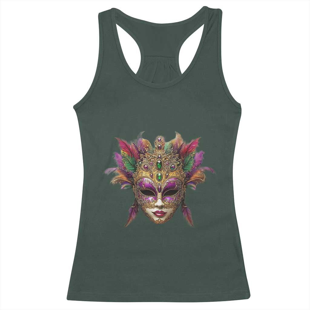 Jeweled Mask Louisiana Mardi Gras Racerback Tank Top TS09 Dark Forest Green Print Your Wear