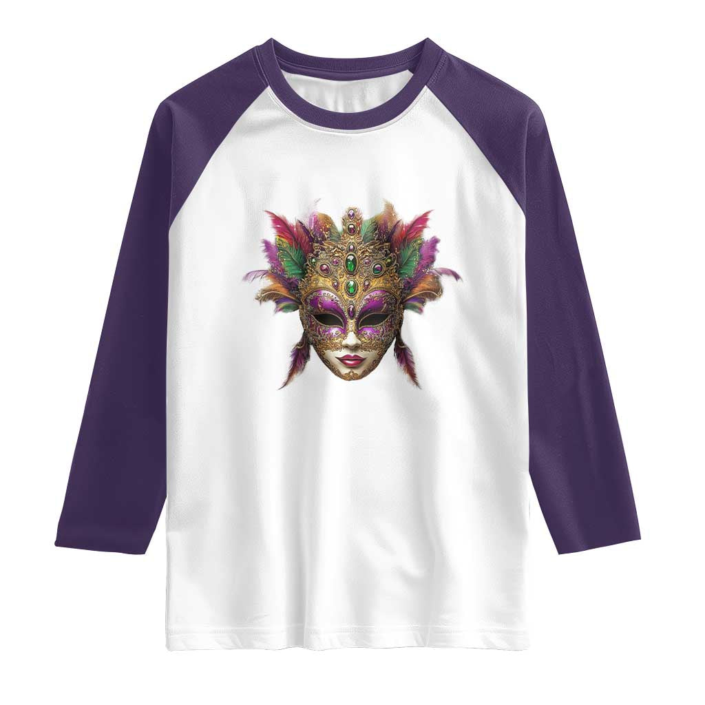 Jeweled Mask Louisiana Mardi Gras Raglan Shirt TS09 White Purple Print Your Wear