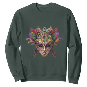 Jeweled Mask Louisiana Mardi Gras Sweatshirt TS09 Dark Forest Green Print Your Wear