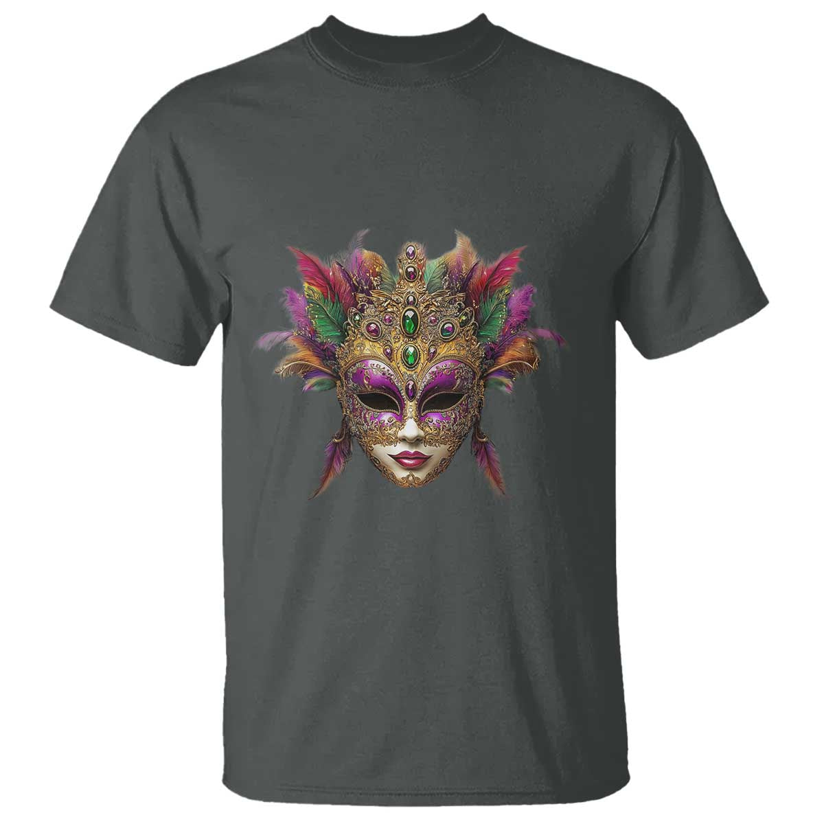Jeweled Mask Louisiana Mardi Gras T Shirt TS09 Dark Heather Print Your Wear