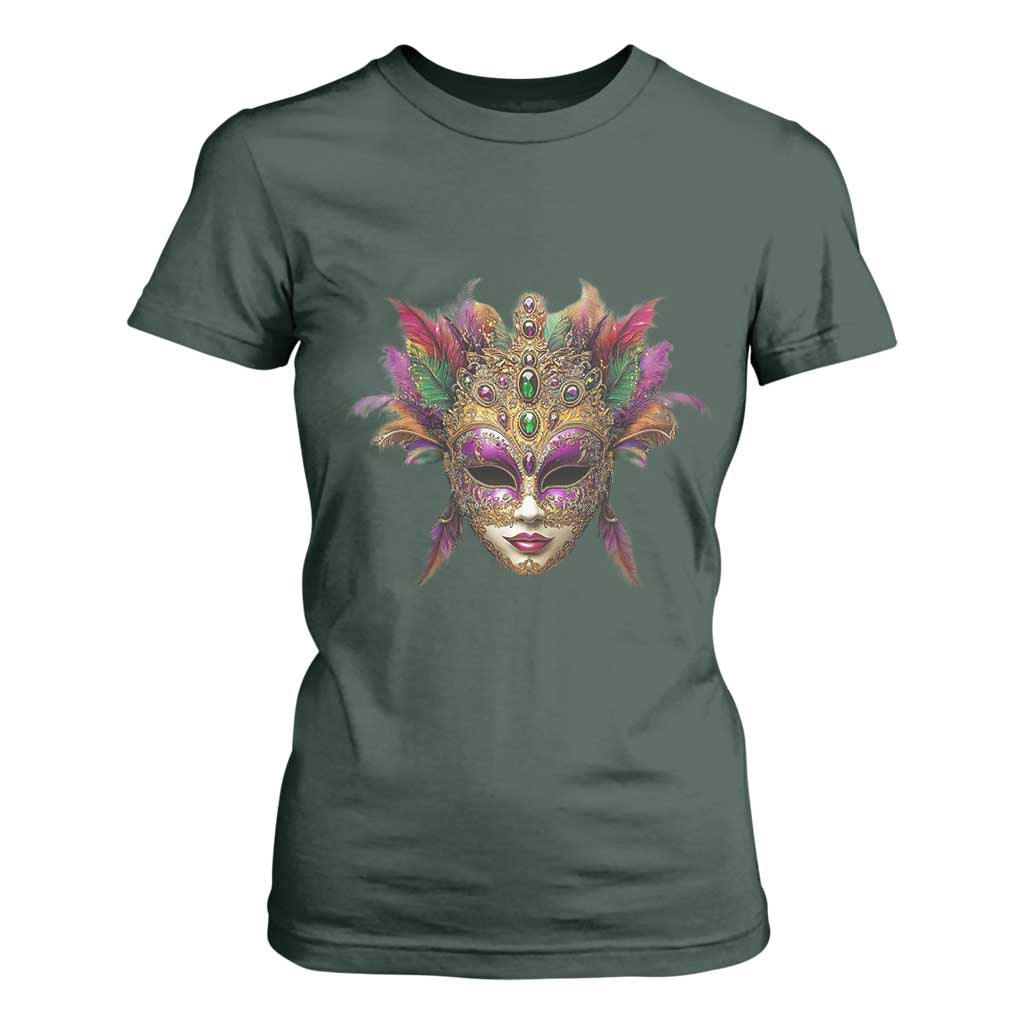 Jeweled Mask Louisiana Mardi Gras T Shirt For Women TS09 Dark Forest Green Print Your Wear