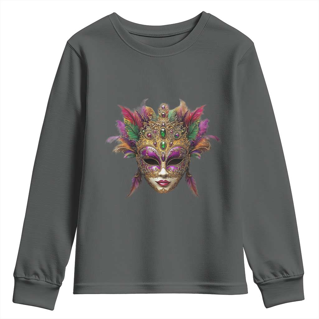 Jeweled Mask Louisiana Mardi Gras Youth Sweatshirt TS09 Dark Heather Print Your Wear