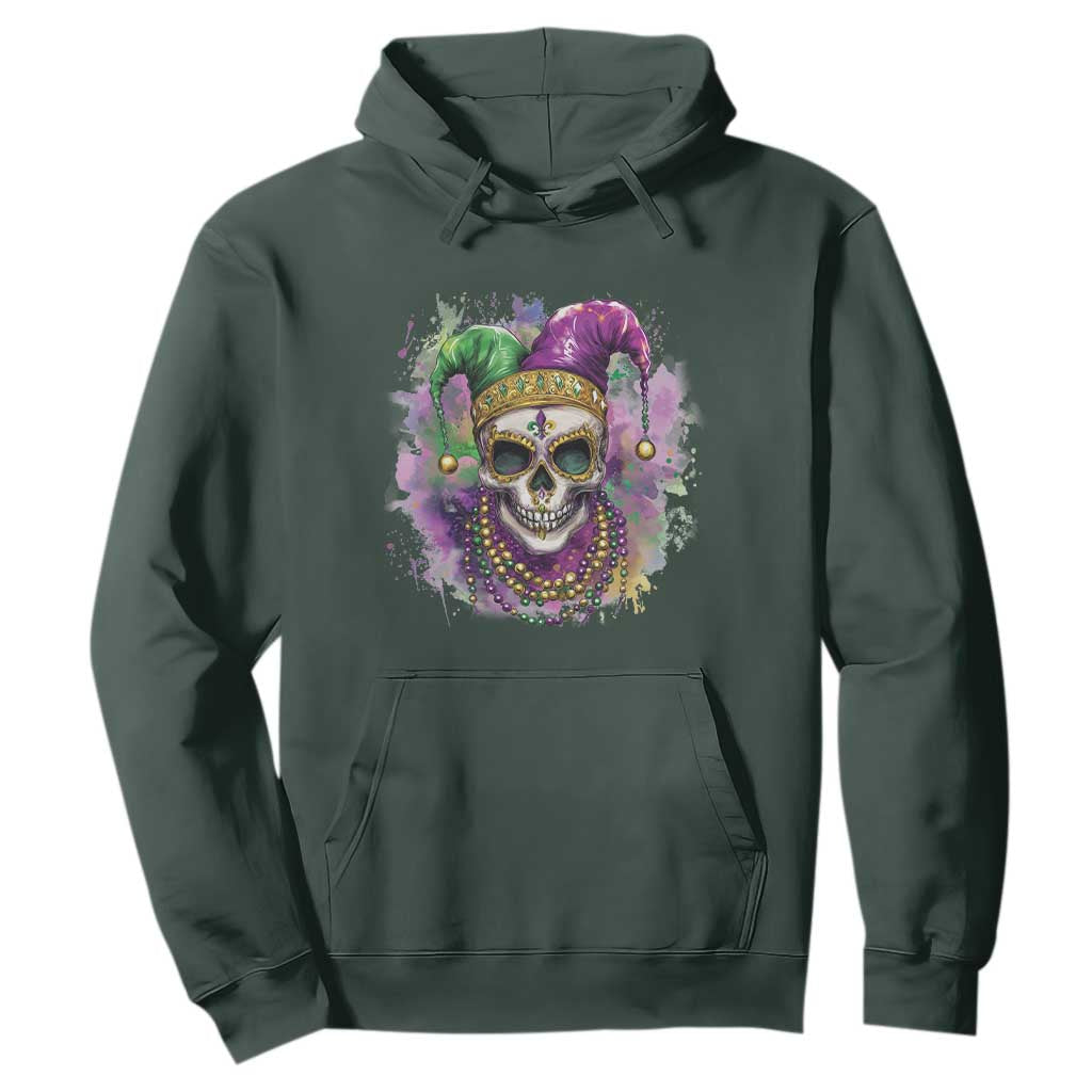 Skeleton Jester Louisiana Mardi Gras Hoodie TS09 Dark Forest Green Print Your Wear