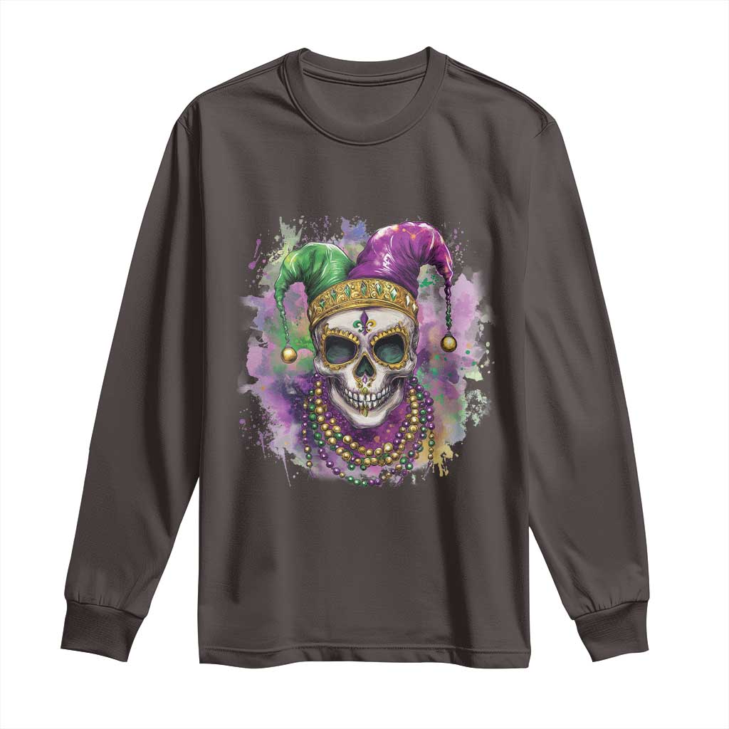 Skeleton Jester Louisiana Mardi Gras Long Sleeve Shirt TS09 Dark Chocolate Print Your Wear