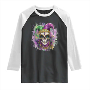 Skeleton Jester Louisiana Mardi Gras Raglan Shirt TS09 Black White Print Your Wear