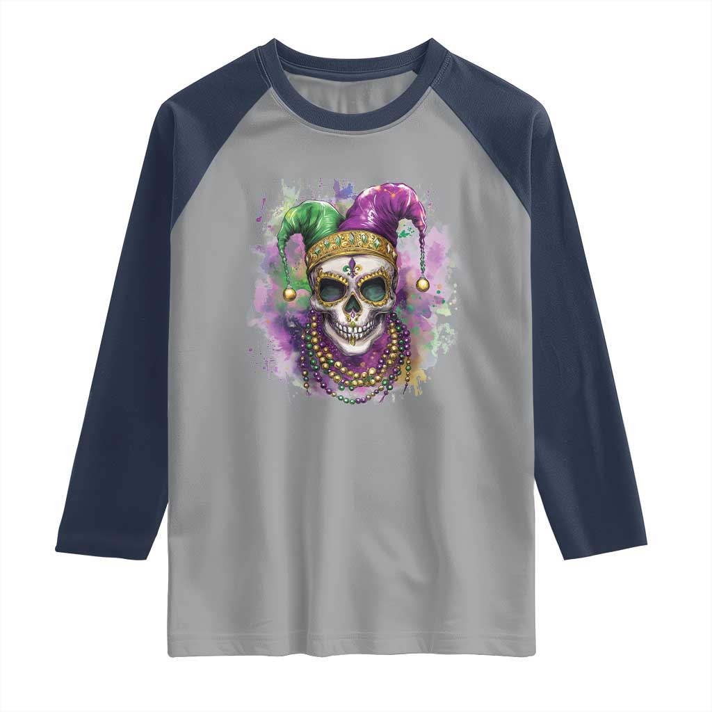 Skeleton Jester Louisiana Mardi Gras Raglan Shirt TS09 Sport Gray Navy Print Your Wear