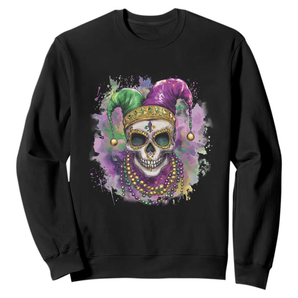 Skeleton Jester Louisiana Mardi Gras Sweatshirt TS09 Black Print Your Wear