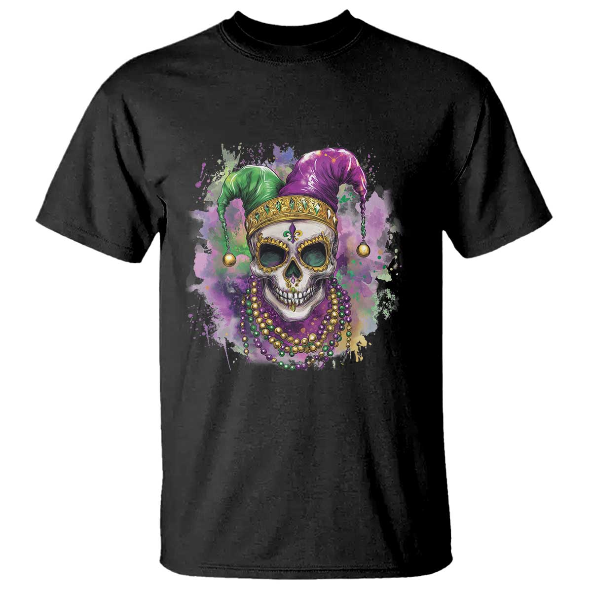 Skeleton Jester Louisiana Mardi Gras T Shirt TS09 Black Print Your Wear