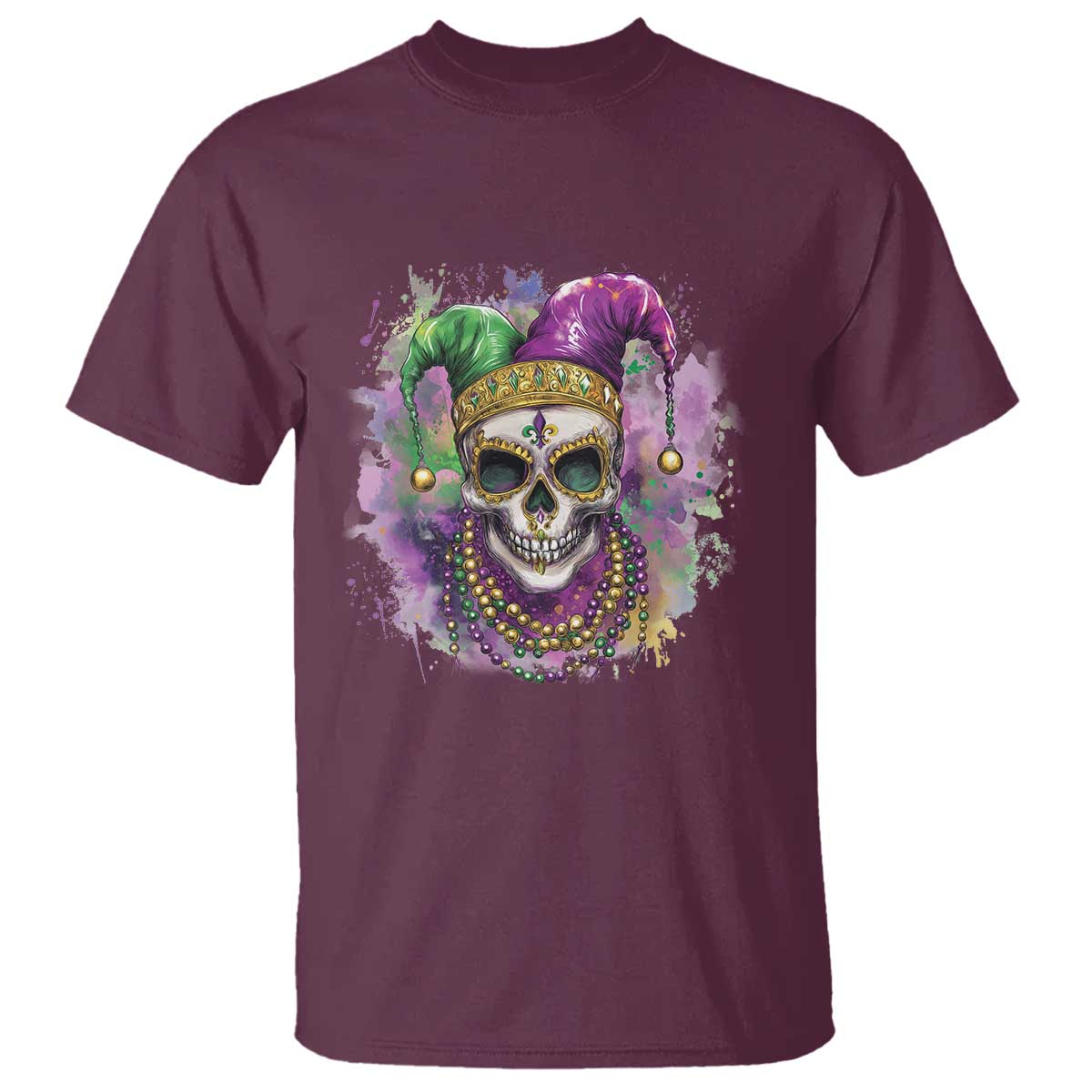 Skeleton Jester Louisiana Mardi Gras T Shirt TS09 Maroon Print Your Wear