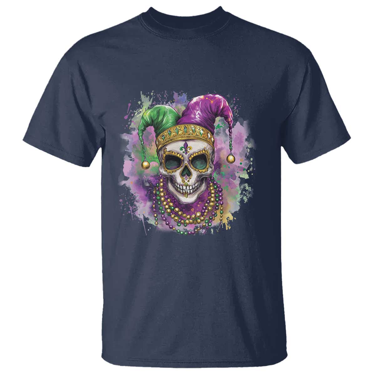 Skeleton Jester Louisiana Mardi Gras T Shirt TS09 Navy Print Your Wear