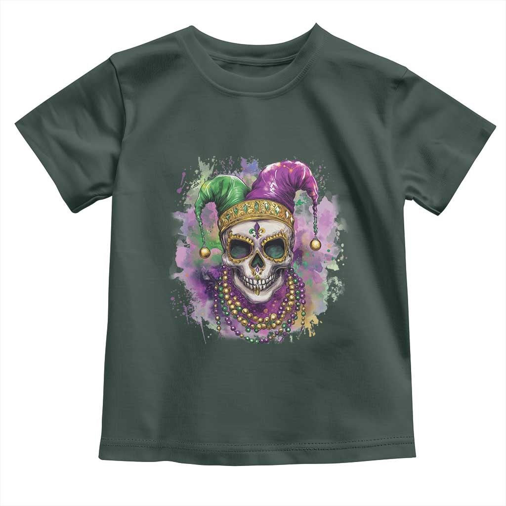 Skeleton Jester Louisiana Mardi Gras Toddler T Shirt TS09 Dark Forest Green Print Your Wear