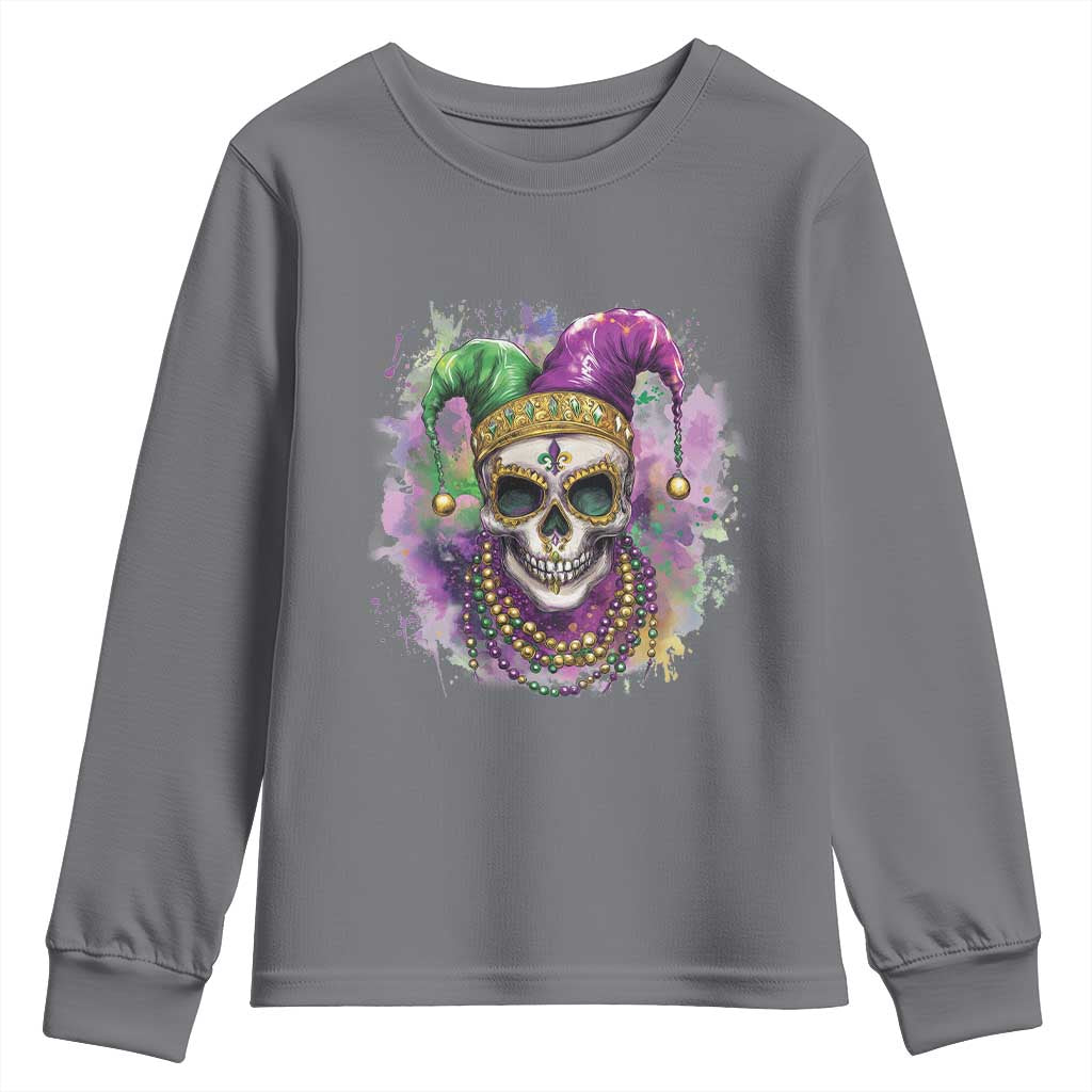 Skeleton Jester Louisiana Mardi Gras Youth Sweatshirt TS09 Charcoal Print Your Wear
