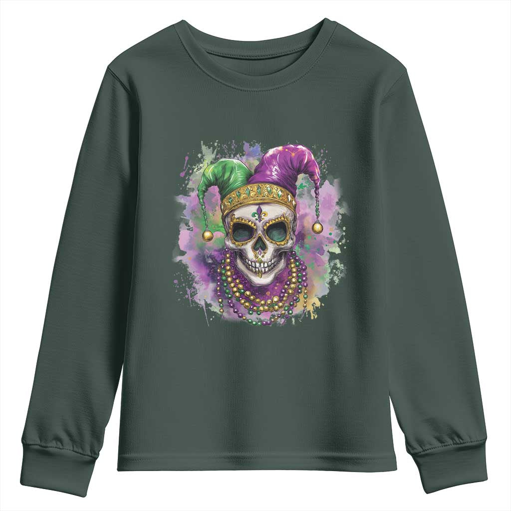 Skeleton Jester Louisiana Mardi Gras Youth Sweatshirt TS09 Dark Forest Green Print Your Wear