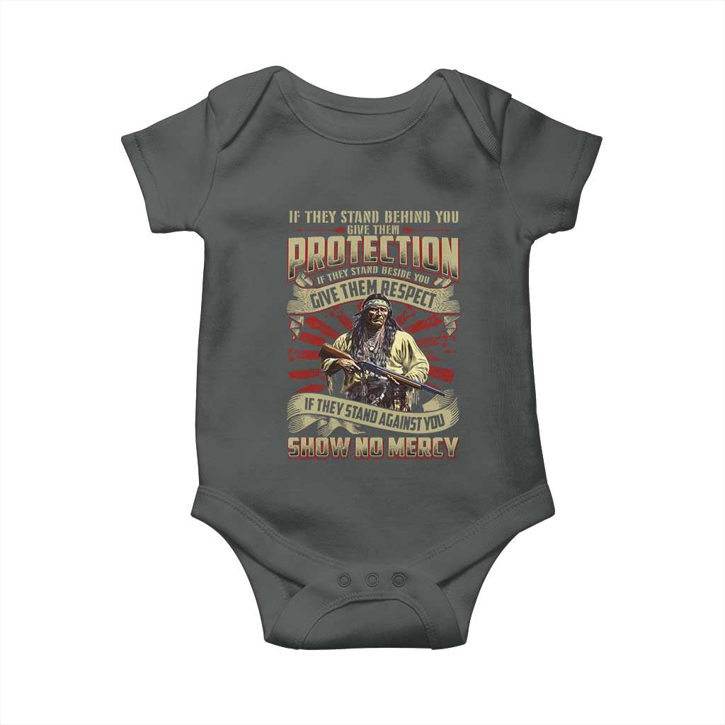 Native American Warrior Baby Onesie If They Stand Against You Show No Mercy TS09 Dark Heather Print Your Wear