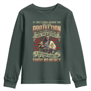 Native American Warrior Youth Sweatshirt If They Stand Against You Show No Mercy TS09 Dark Forest Green Print Your Wear