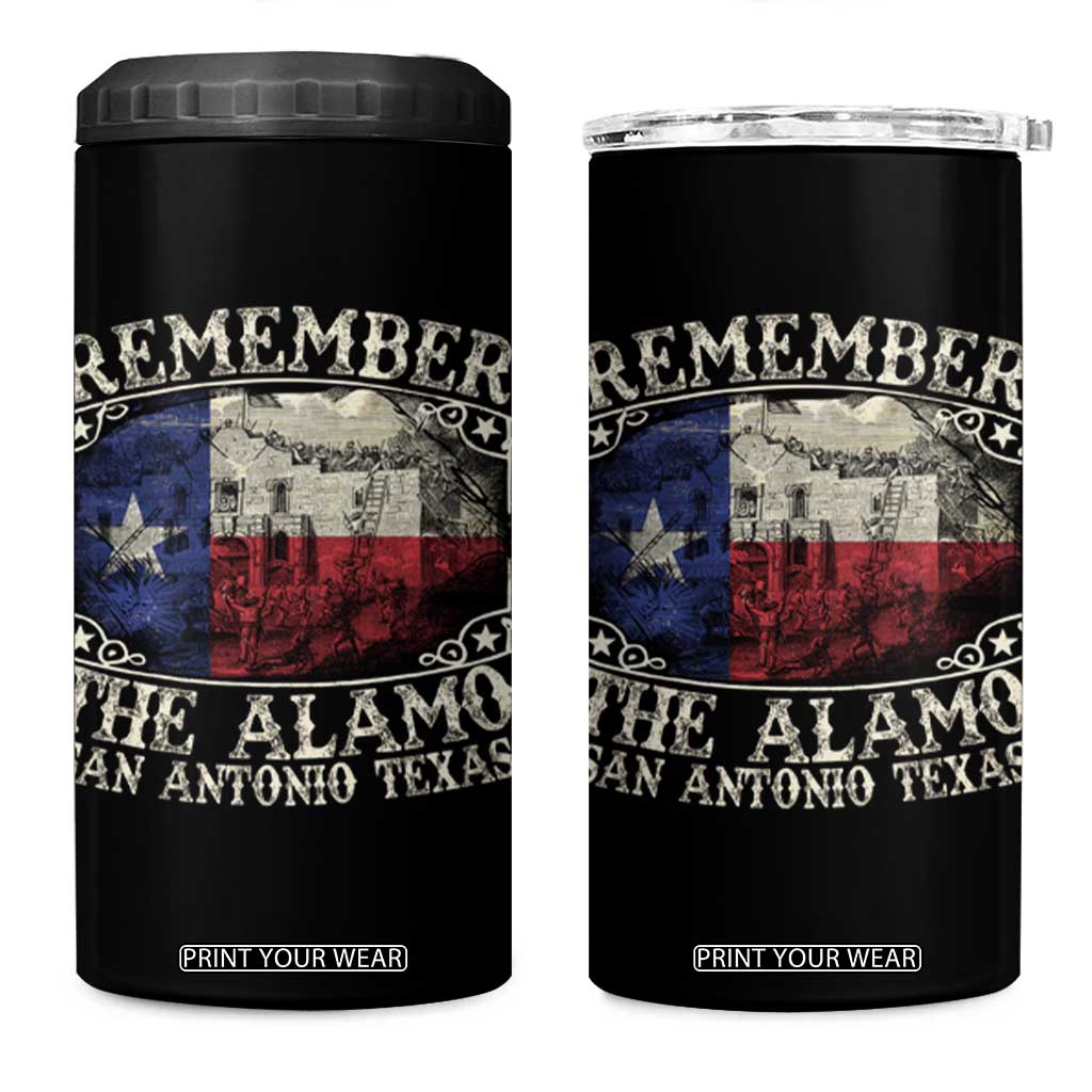 Texas Remember The Alamo 4 in 1 Can Cooler Tumbler San Antonio Alamo War Texan Flag History Lover TS09 One Size: 16 oz Black Print Your Wear