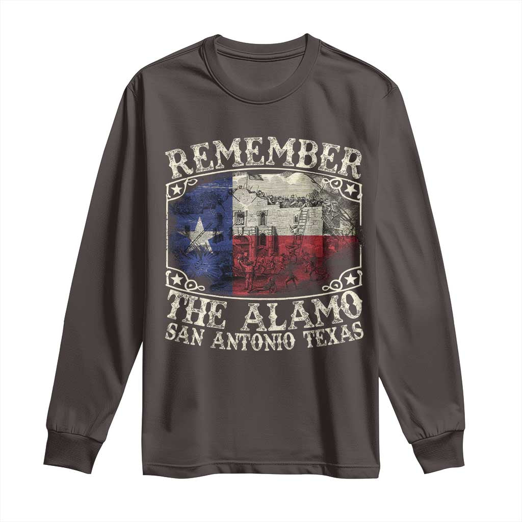 Texas Remember The Alamo Long Sleeve Shirt San Antonio Alamo War Texan Flag History Lover TS09 Dark Chocolate Print Your Wear