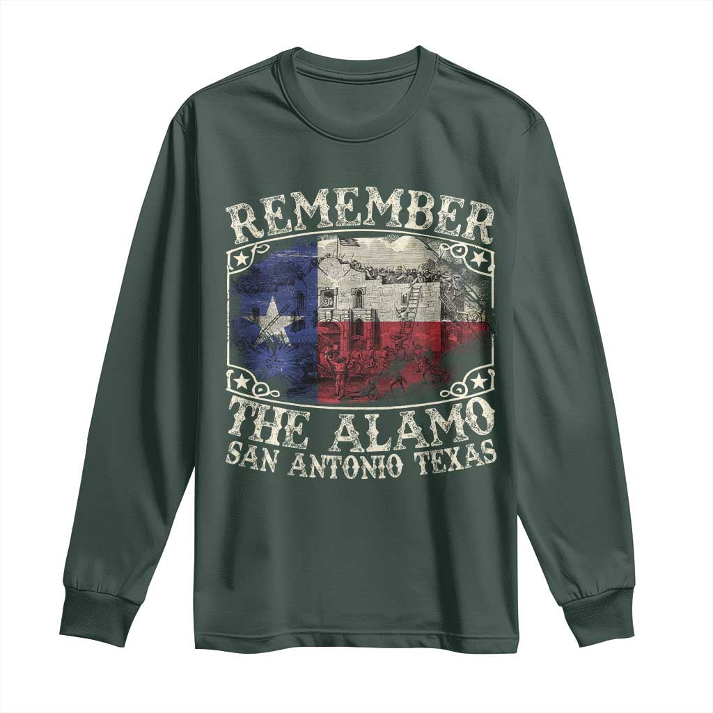 Texas Remember The Alamo Long Sleeve Shirt San Antonio Alamo War Texan Flag History Lover TS09 Dark Forest Green Print Your Wear