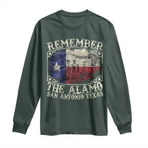 Texas Remember The Alamo Long Sleeve Shirt San Antonio Alamo War Texan Flag History Lover TS09 Dark Forest Green Print Your Wear