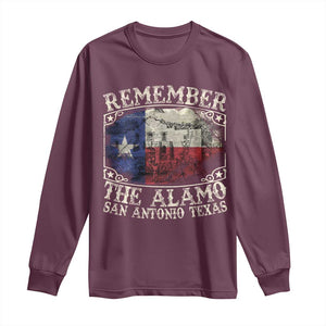 Texas Remember The Alamo Long Sleeve Shirt San Antonio Alamo War Texan Flag History Lover TS09 Maroon Print Your Wear