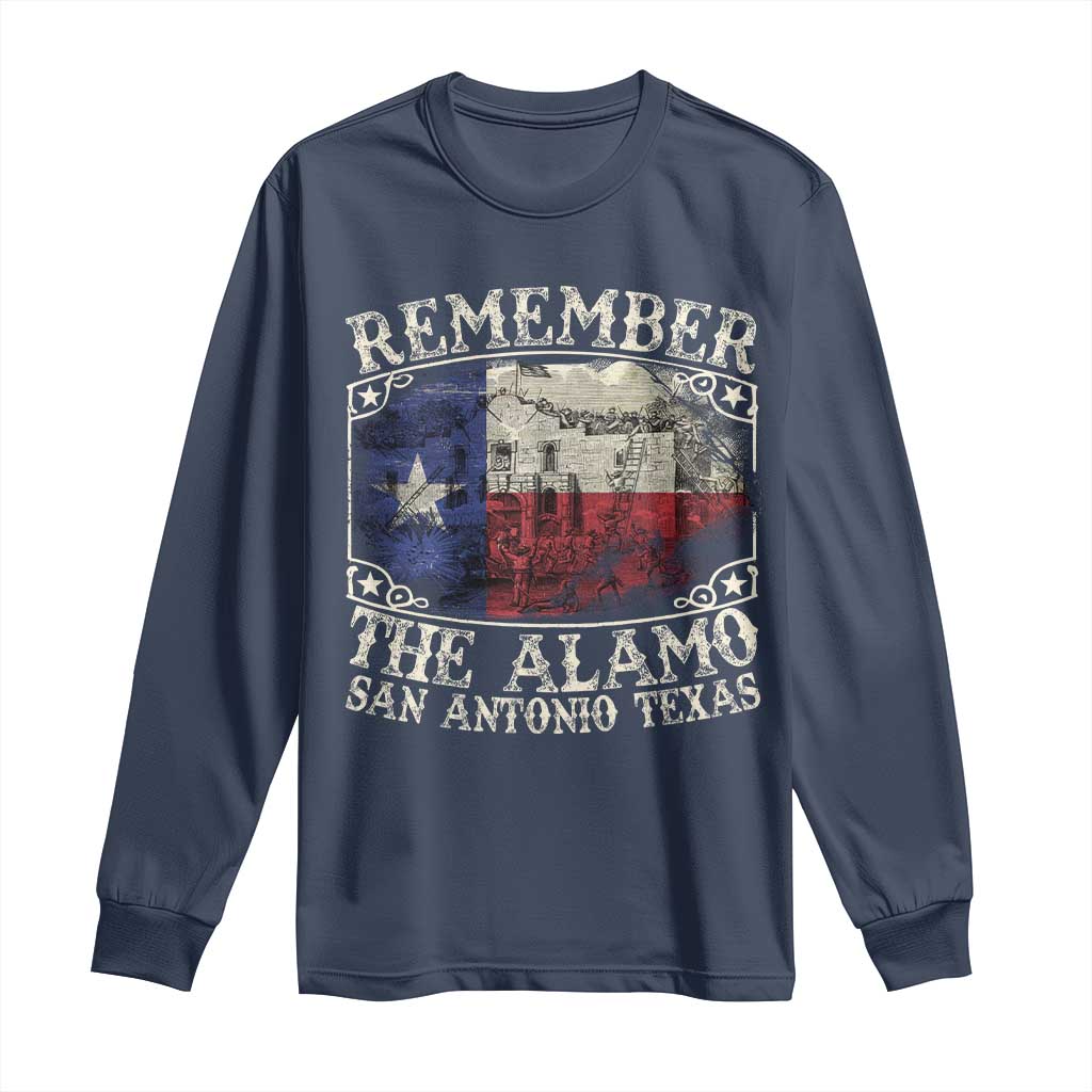 Texas Remember The Alamo Long Sleeve Shirt San Antonio Alamo War Texan Flag History Lover TS09 Navy Print Your Wear