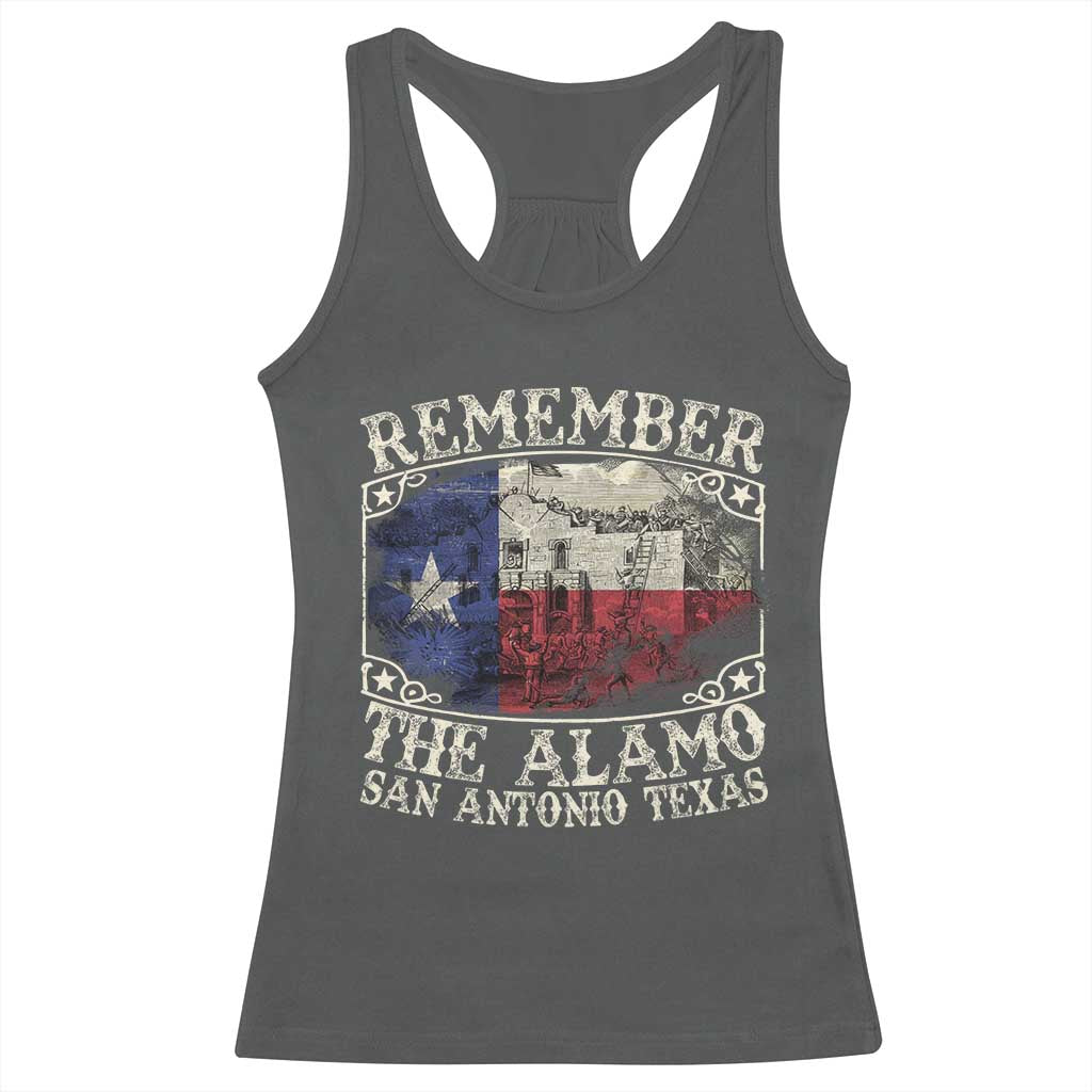 Texas Remember The Alamo Racerback Tank Top San Antonio Alamo War Texan Flag History Lover TS09 Dark Heather Print Your Wear