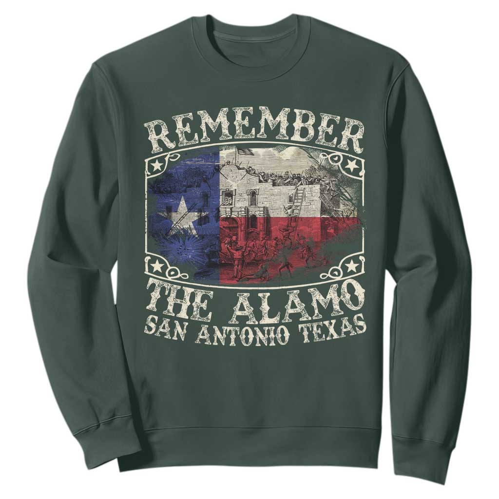 Texas Remember The Alamo Sweatshirt San Antonio Alamo War Texan Flag History Lover TS09 Dark Forest Green Print Your Wear