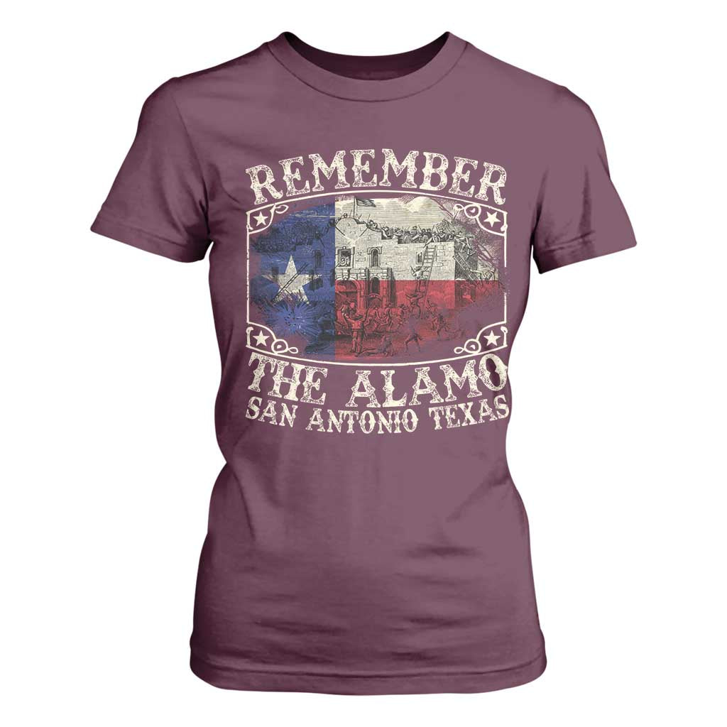 Texas Remember The Alamo T Shirt For Women San Antonio Alamo War Texan Flag History Lover TS09 Maroon Print Your Wear
