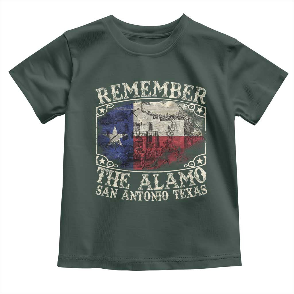 Texas Remember The Alamo Toddler T Shirt San Antonio Alamo War Texan Flag History Lover TS09 Dark Forest Green Print Your Wear