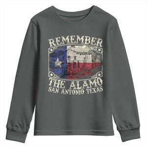 Texas Remember The Alamo Youth Sweatshirt San Antonio Alamo War Texan Flag History Lover TS09 Dark Heather Print Your Wear