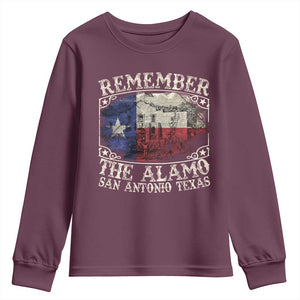 Texas Remember The Alamo Youth Sweatshirt San Antonio Alamo War Texan Flag History Lover TS09 Maroon Print Your Wear