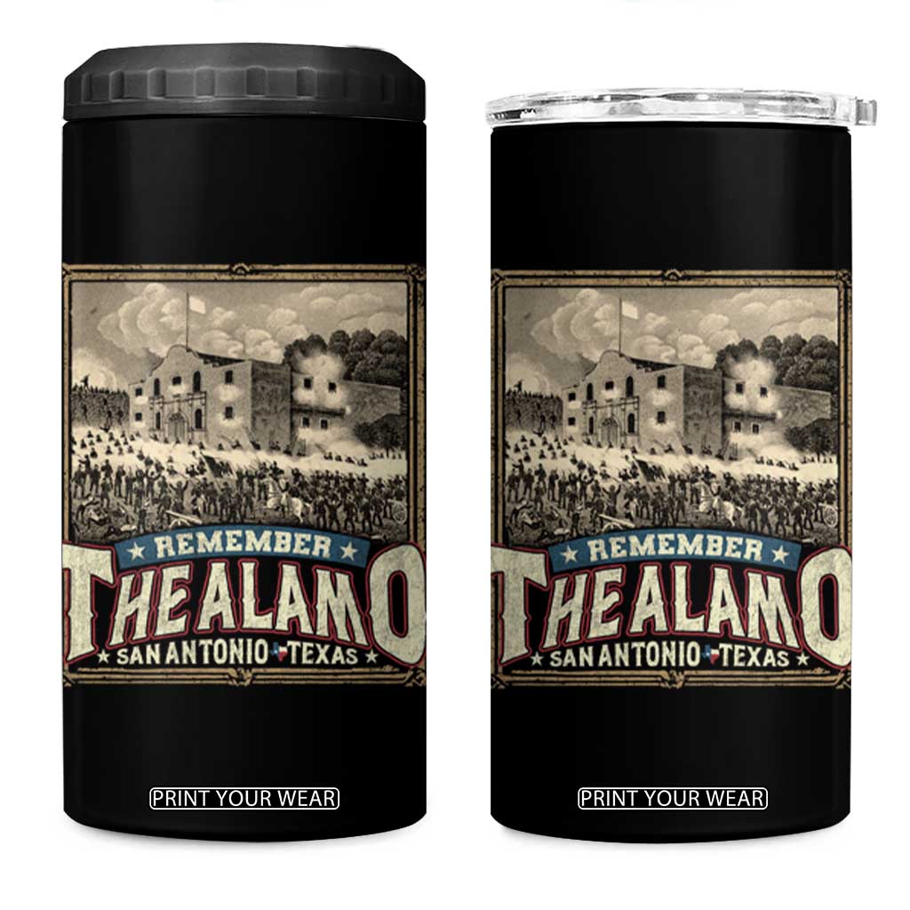 Texas Remember The Alamo 4 in 1 Can Cooler Tumbler San Antonio Alamo War History Lover TS09 One Size: 16 oz Black Print Your Wear