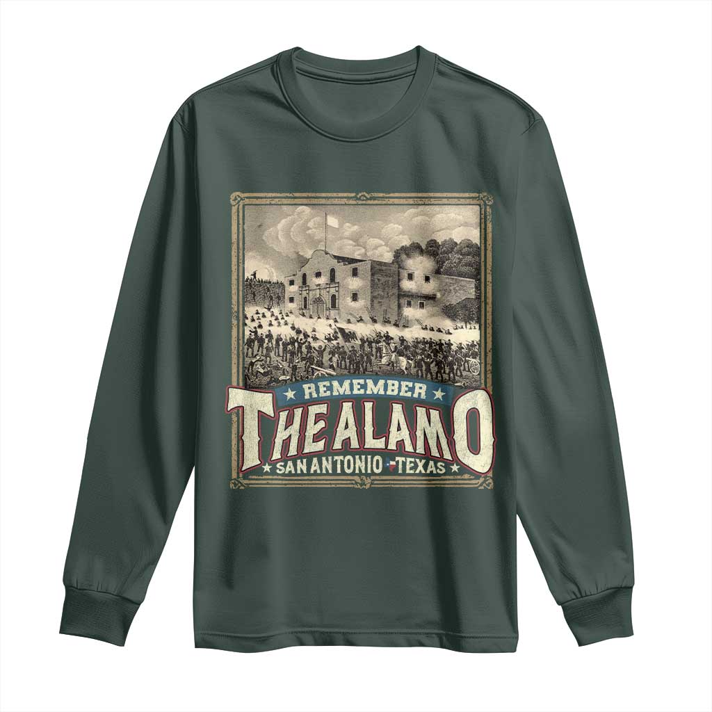 Texas Remember The Alamo Long Sleeve Shirt San Antonio Alamo War History Lover TS09 Dark Forest Green Print Your Wear