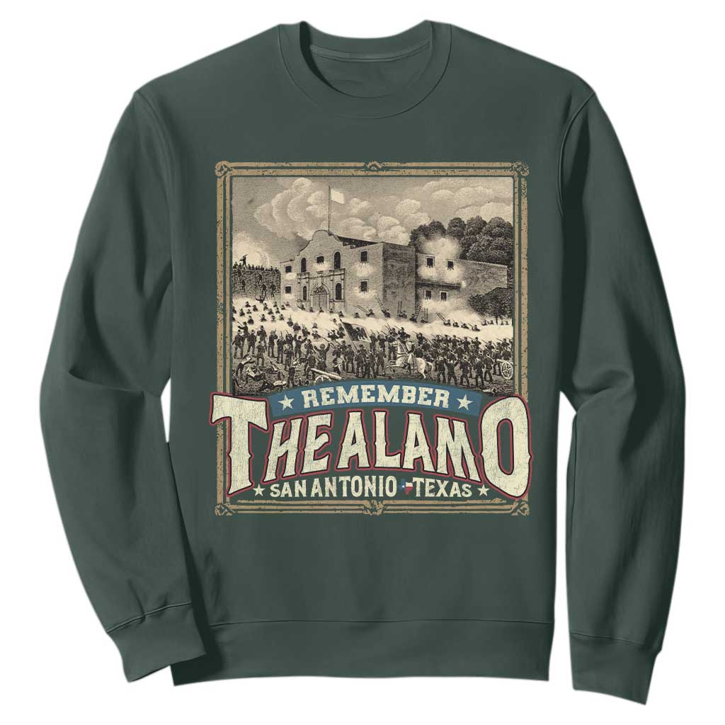 Texas Remember The Alamo Sweatshirt San Antonio Alamo War History Lover TS09 Dark Forest Green Print Your Wear