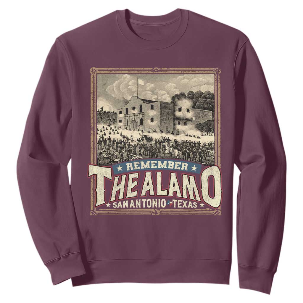Texas Remember The Alamo Sweatshirt San Antonio Alamo War History Lover TS09 Maroon Print Your Wear