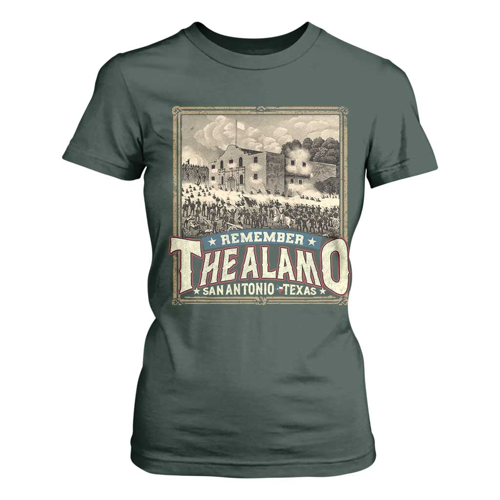 Texas Remember The Alamo T Shirt For Women San Antonio Alamo War History Lover TS09 Dark Forest Green Print Your Wear