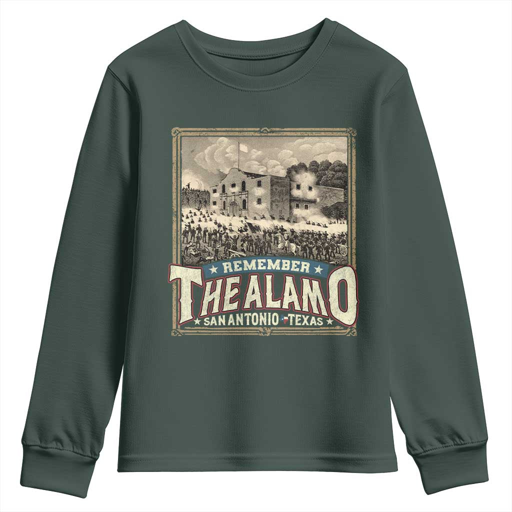 Texas Remember The Alamo Youth Sweatshirt San Antonio Alamo War History Lover TS09 Dark Forest Green Print Your Wear
