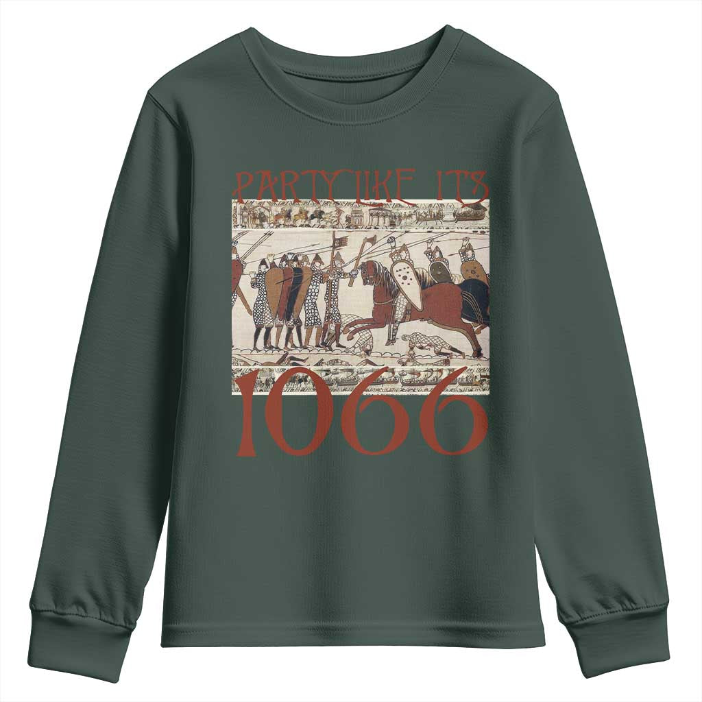 Medieval Bayeux Tapestry Hastings 1066 Youth Sweatshirt Funny Party Like It's 1066 History Lover TS09 Dark Forest Green Print Your Wear