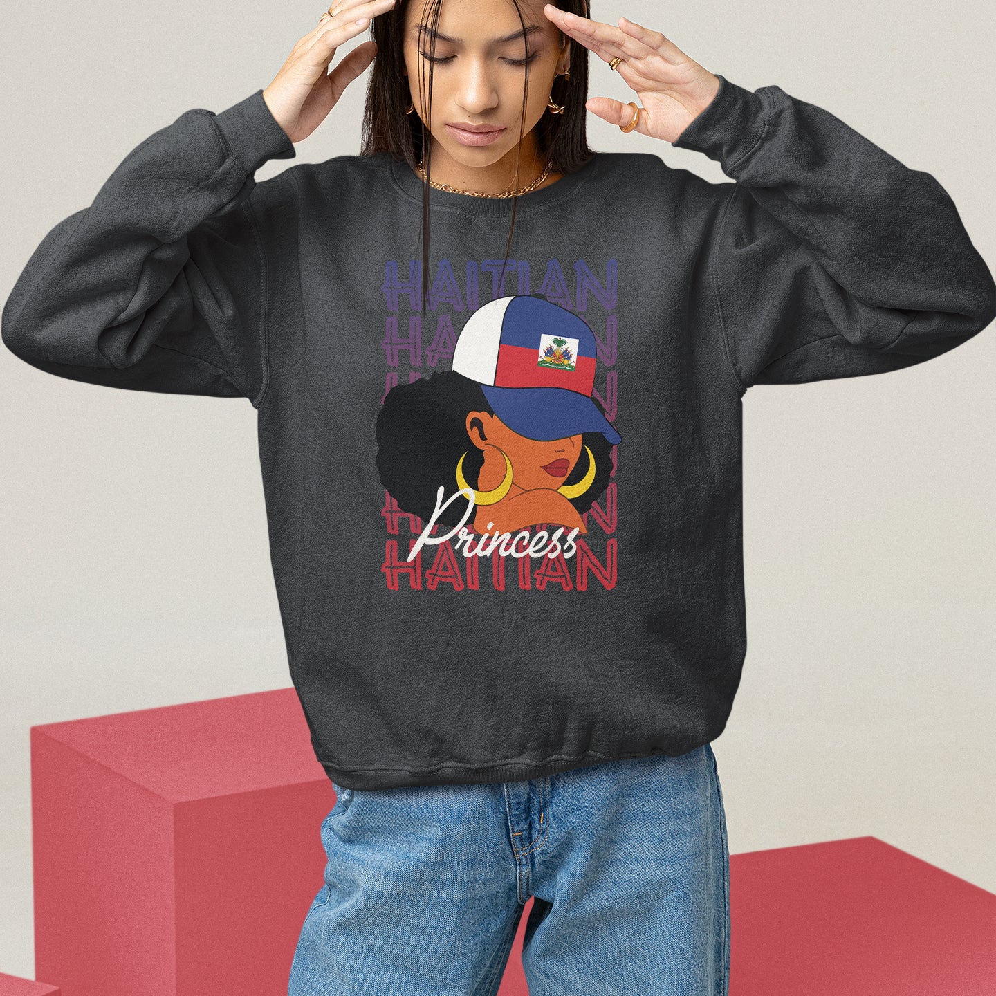 Haitian Princess Sweatshirt Proud Ayiti Woman Girl Haiti TS09 Black Printyourwear