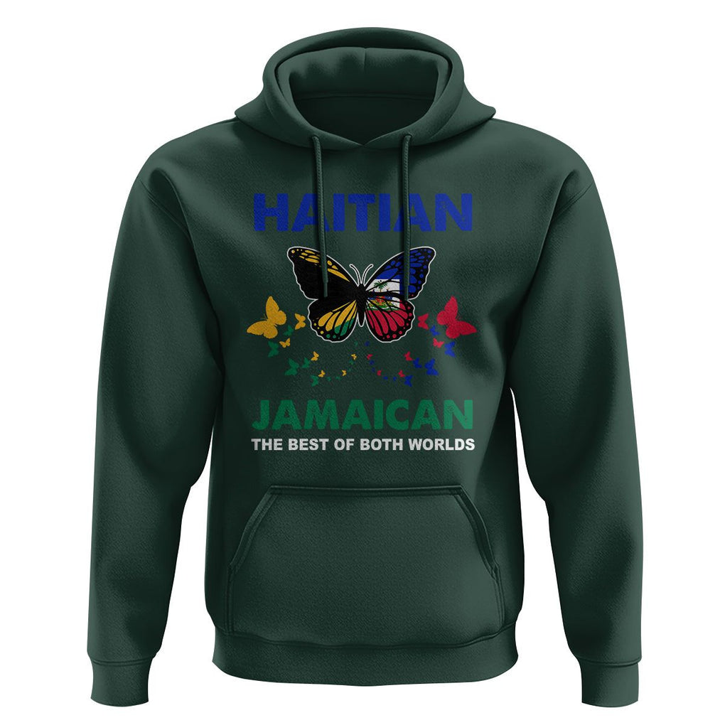 Haitian Jamaican Hoodie The Best Of Both Worlds Butterfly Haiti Jamaica Flag TS09 Dark Forest Green Printyourwear