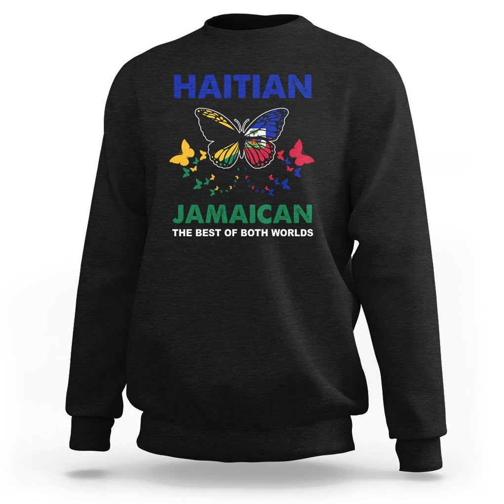 Haitian Jamaican Sweatshirt The Best Of Both Worlds Butterfly Haiti Jamaica Flag TS09 Black Printyourwear