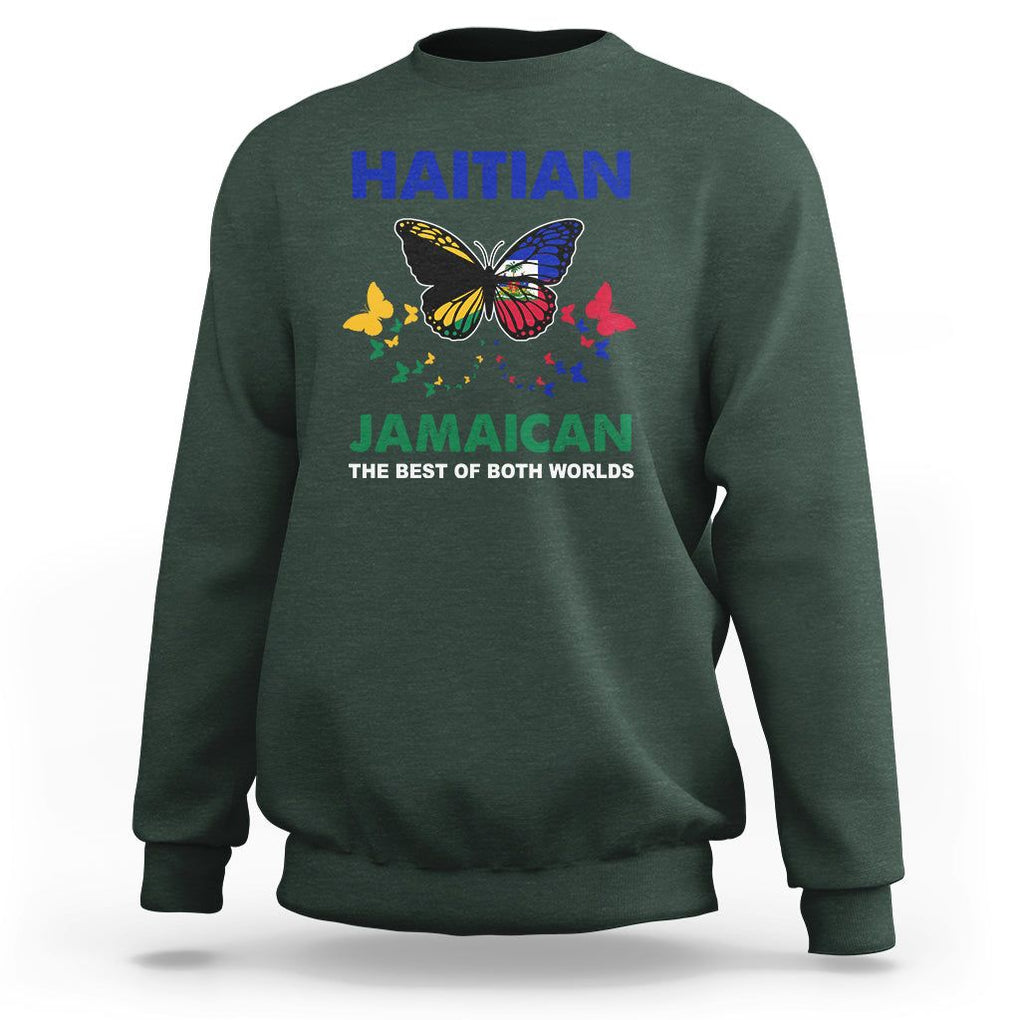 Haitian Jamaican Sweatshirt The Best Of Both Worlds Butterfly Haiti Jamaica Flag TS09 Dark Forest Green Printyourwear