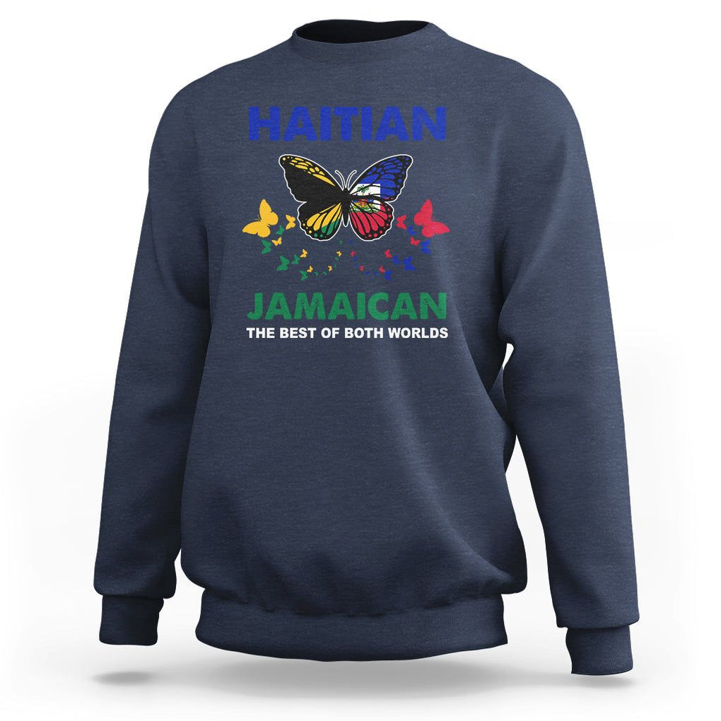 Haitian Jamaican Sweatshirt The Best Of Both Worlds Butterfly Haiti Jamaica Flag TS09 Navy Printyourwear