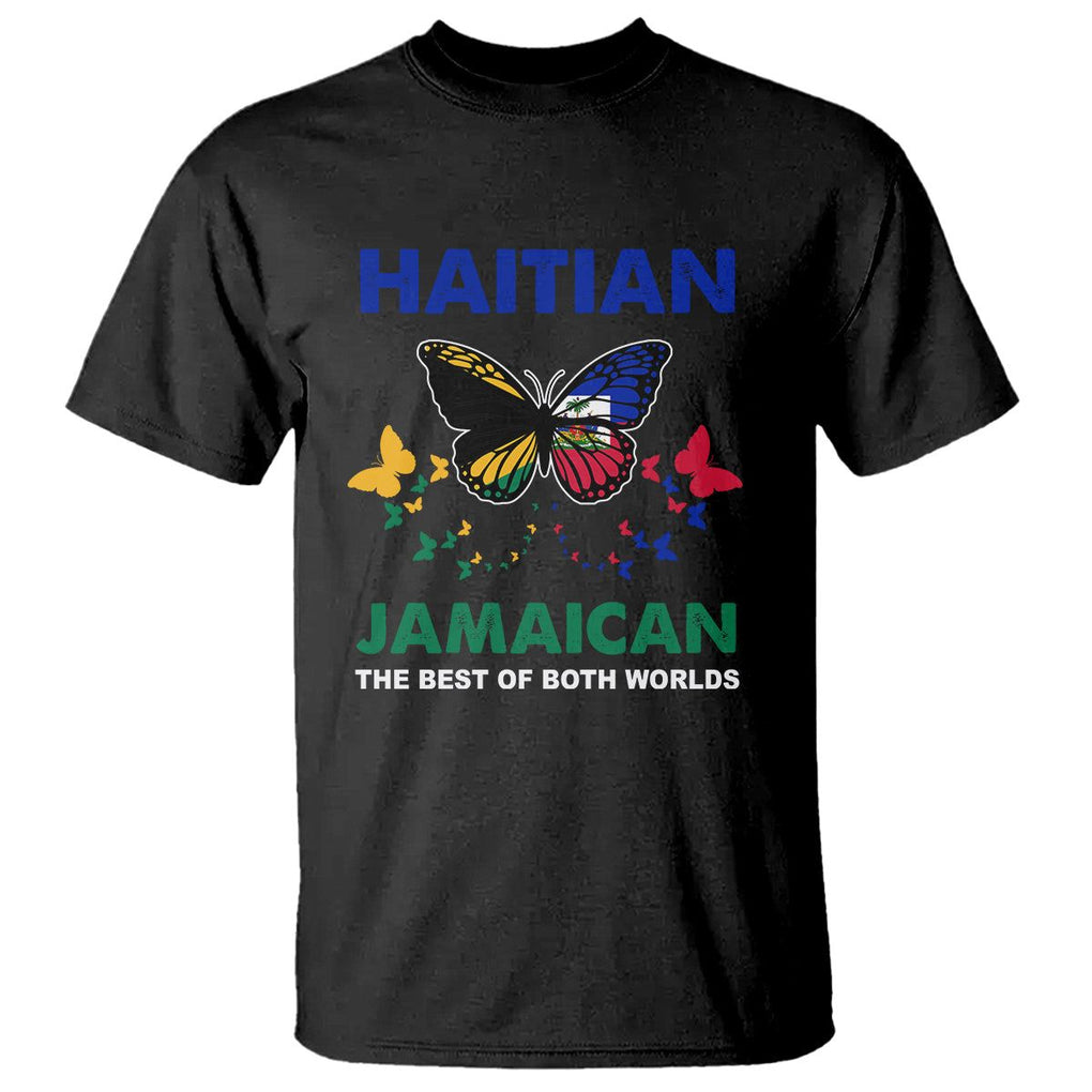 Haitian Jamaican T Shirt The Best Of Both Worlds Butterfly Haiti Jamaica Flag TS09 Black Printyourwear