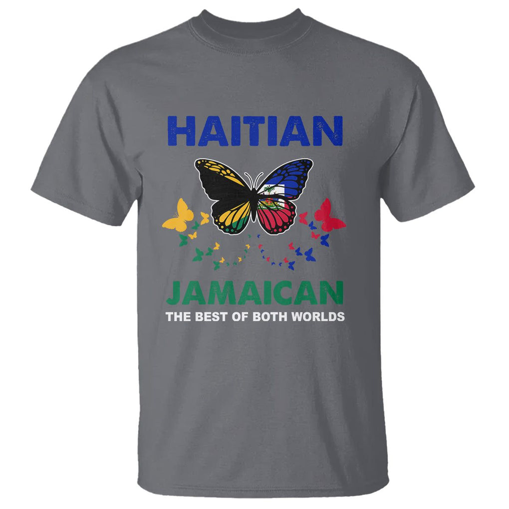 Haitian Jamaican T Shirt The Best Of Both Worlds Butterfly Haiti Jamaica Flag TS09 Charcoal Printyourwear