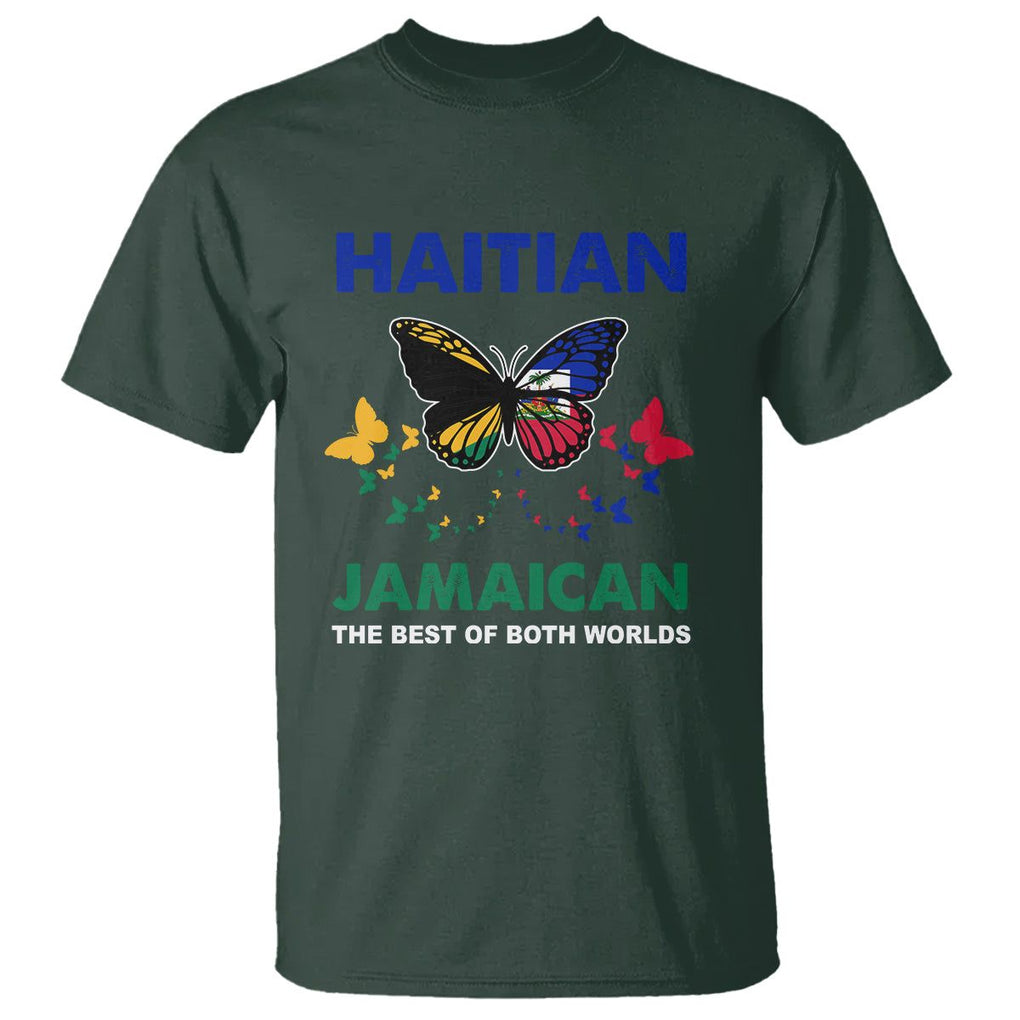 Haitian Jamaican T Shirt The Best Of Both Worlds Butterfly Haiti Jamaica Flag TS09 Dark Forest Green Printyourwear