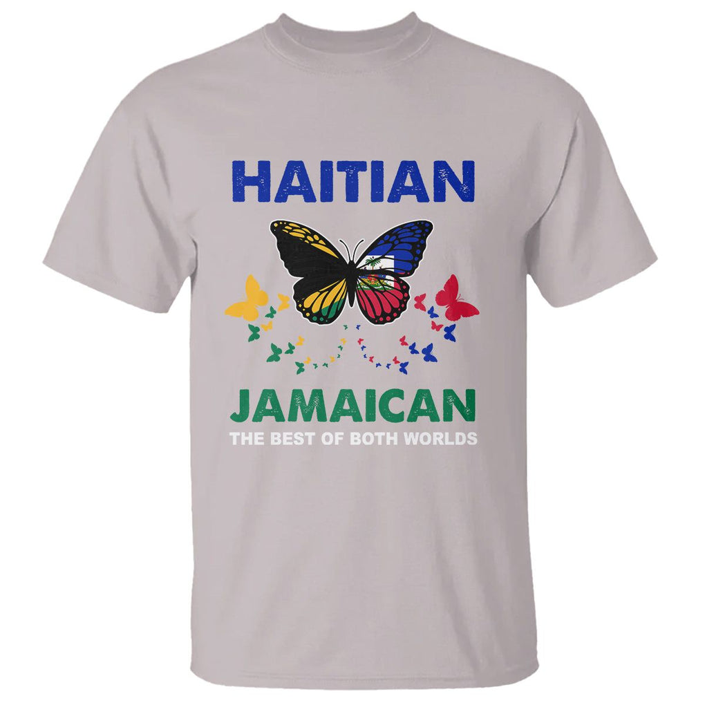 Haitian Jamaican T Shirt The Best Of Both Worlds Butterfly Haiti Jamaica Flag TS09 Ice Gray Printyourwear