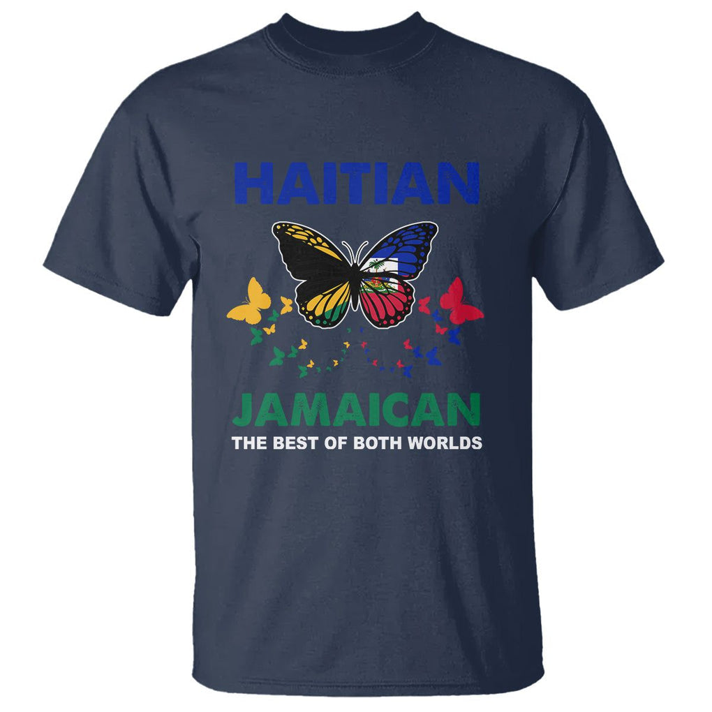 Haitian Jamaican T Shirt The Best Of Both Worlds Butterfly Haiti Jamaica Flag TS09 Navy Printyourwear