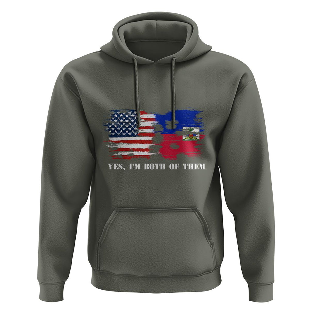 Haitian American Hoodie Yes I'm Both Of Them USA Haiti Flag Shirt TS09 Military Green Print Your Wear