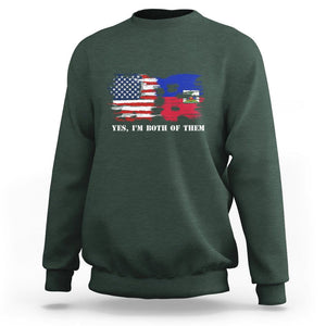 Haitian American Sweatshirt Yes I'm Both Of Them USA Haiti Flag Shirt TS09 Dark Forest Green Print Your Wear